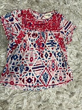Savanna Jane Pink, Red & Blue Geometric Embroidered Short-Sleeve Tunic